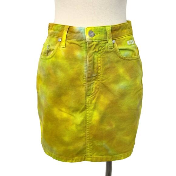 MSGM Denim Mini Skirt Mustard Butter Yellow Tie Dye  IT 40 (US S) - Picture 1 of 11
